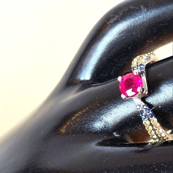 Natural‎ Ruby & Multi-color Sapphire 925 Sterling Silver Ring Sz 5.75 - Picture 7 of 7